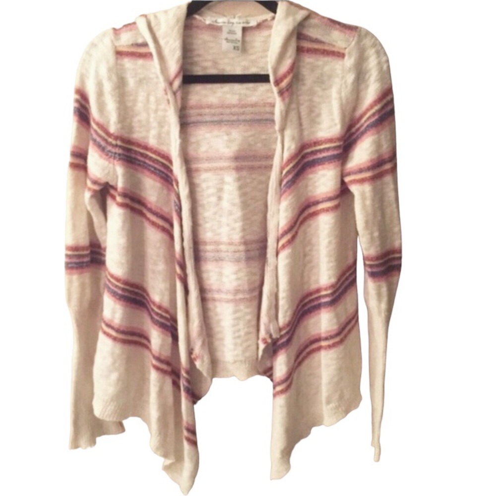 AMERICAN RAG Striped Open Front Hooded Cardigan